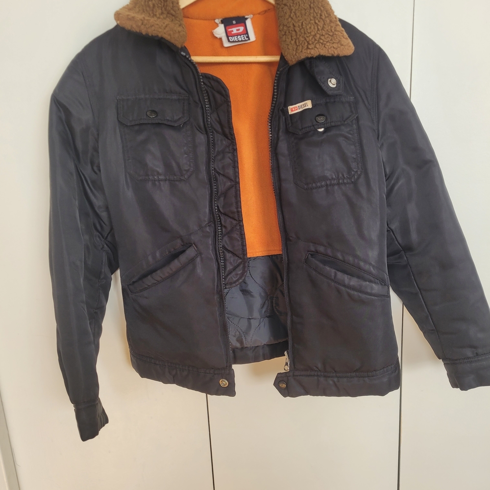 Diesel Black Bomber Jacket with Tan Collar